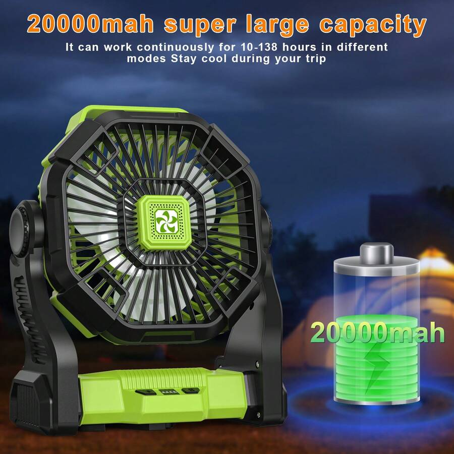Outdoor Power Timer - Ventilador portátil con batería de 20000mAh,